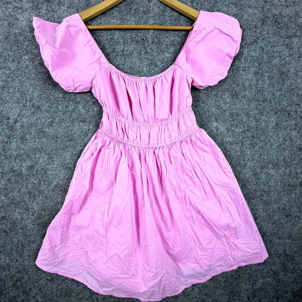 Hollister Mini Dress Romper Womens XS Pink Puff Sleeve Milk Maid Picnic Summery